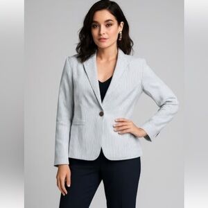 Ann Taylor white and blue striped  blazer size 10P. Excellent condition! NWOT